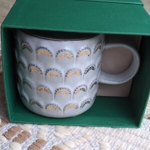 Starbucks Ceramic Mug with Gold and Green Scale Texture